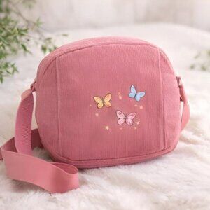 Corduroy Crossbody Bag Butterfly Design Valentine Gift for Her Mini Shoulder Bag